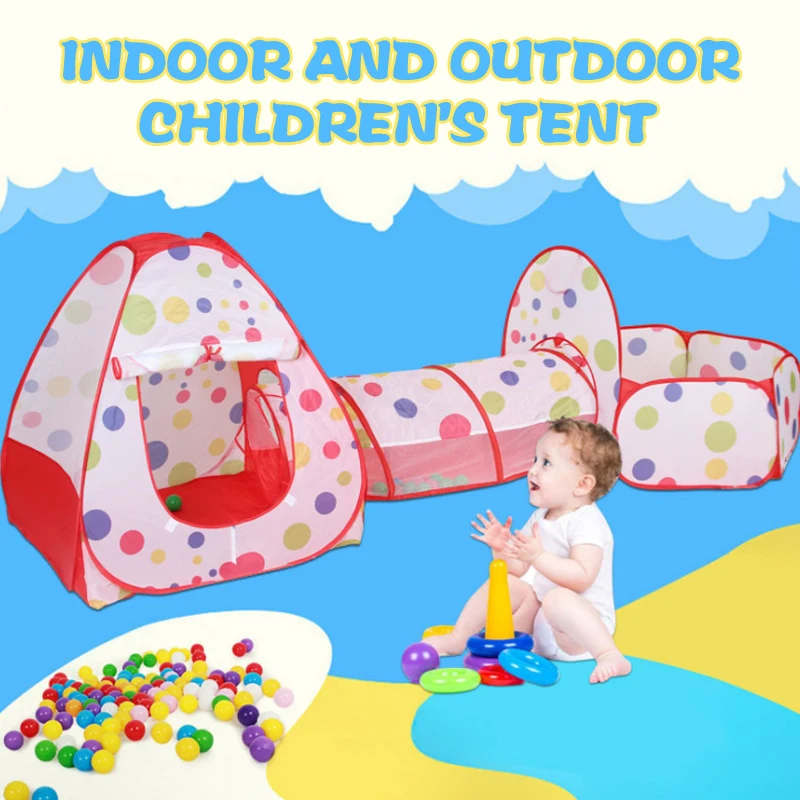 Children's Tent Indoor Outdoor Folding Three Parts Tunnel Dot Game Wave Ocean Ball Pool Fence Kids Pit Foldable Portable | Игрушки и