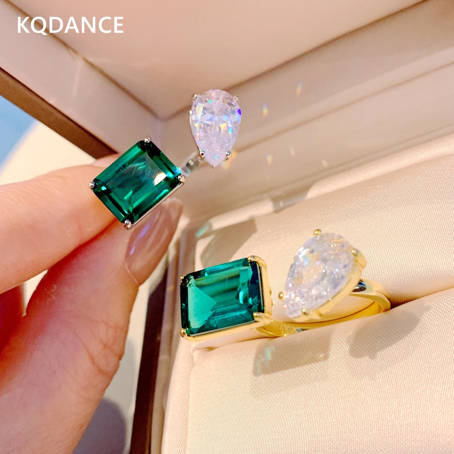 KQDANCE Anillo De Rub Esmeralda Con Piedras Preciosas Y Piedras 
