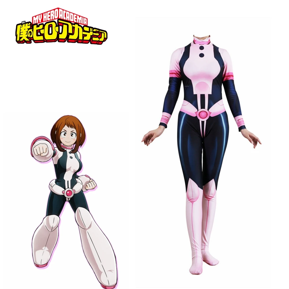 Для женщин аниме 3D для женщин My Hero Academy Boku no Hero Academy OCHACO URARAKA Косплей Костюм Zentai боди костюм комбинезоны
