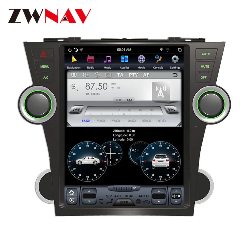 Android 9,0 4 Гб ОЗУ Tesla стиль автомобиля нет dvd-плеер gps навигация для Toyota Highlander 2007-2013 авто головное устройство мультимедийный плеер