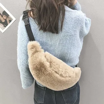 

Waist Bag Women Winter 2019 Fashion Simple Streetwear Plush Messenger Chest Bag Sweet Girl women waist bags Marsupio Donna