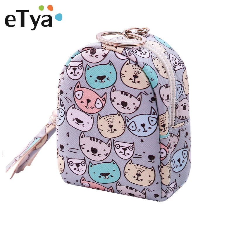 

eTya Cute Cat Women's Coin Purse Fashion Mini Small Leather Female Key Coin Bag Wallet Cartoon Fruit Keychain Purses for Girl