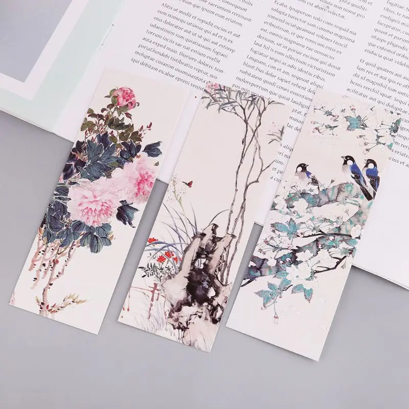 30pcs/set Flowers Birds Bookmarks Chinese Style Paper Page Notes Label Message Card Book Marker School Supplies Stationery