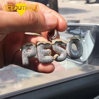 

Custom Name Bubble Letters Pendant Necklace Double Color With 4mm Tennis Chain For Men Women Cubic Zircon Hip Hop Jewelry Gift