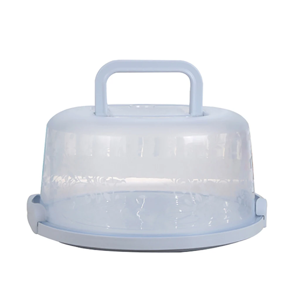 Пластиковый круглый контейнер для торта, контейнер для десерта, чехол для переноски кексов, ящик для хранения, лоток, кухонный инструмент, 26*22*12,5 см - Цвет: Синий