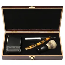 Хит, 4 шт./компл. Для мужчин набор для бритья складной прямые Бритвы помазок для бритья с деревянной коробкой CNT 66