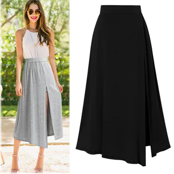 

Summer Casual Long Skirts Womens Fashion High Waist Split Solid Color Clothes Maxi Skirt Ladies Beach Skirt 2020 Ropa Mujer #C1