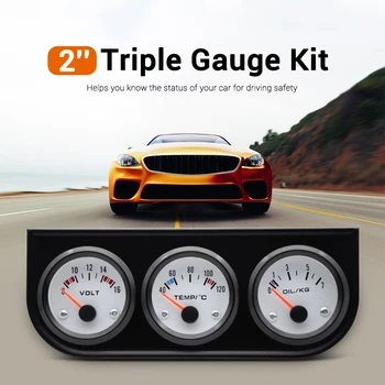 

52mm 3 in 1 Triple Gauge Kit Electric Voltmeter Water Temperature Oil Pressure for Gasoline Modified Car Models