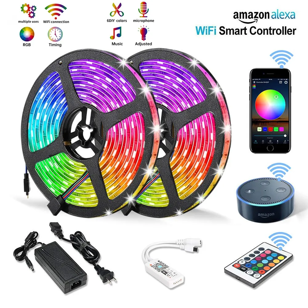 Wi-Fi светодиодный светильник полосы DC 12V SMD 5050 Гибкая RGB лента 10 м/20 м возможностью