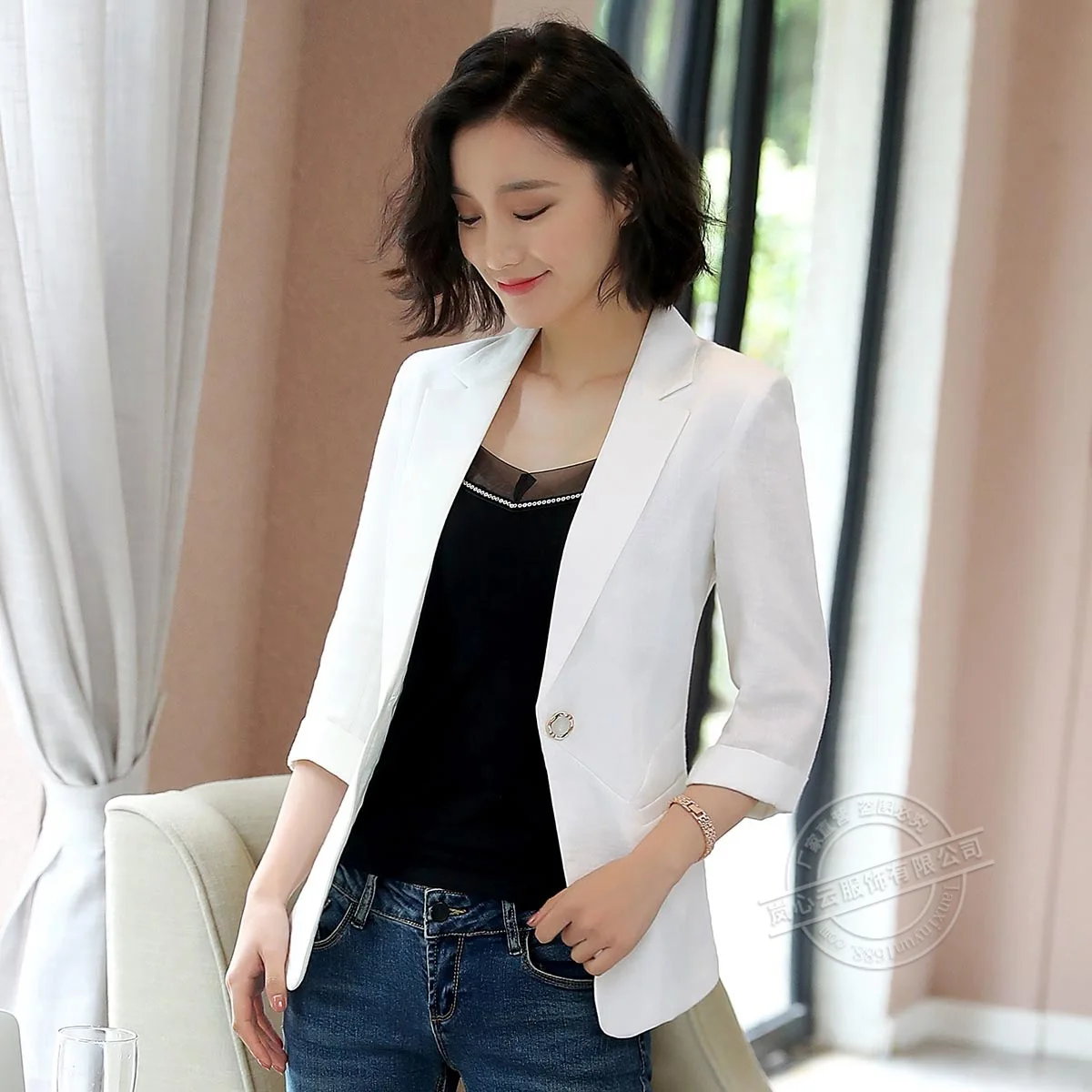 

Fashion New Style Business Small Suit Women's Elegant Slim Fit White Collar WOMEN'S Dress Beautician Work Clothes Casual Versati