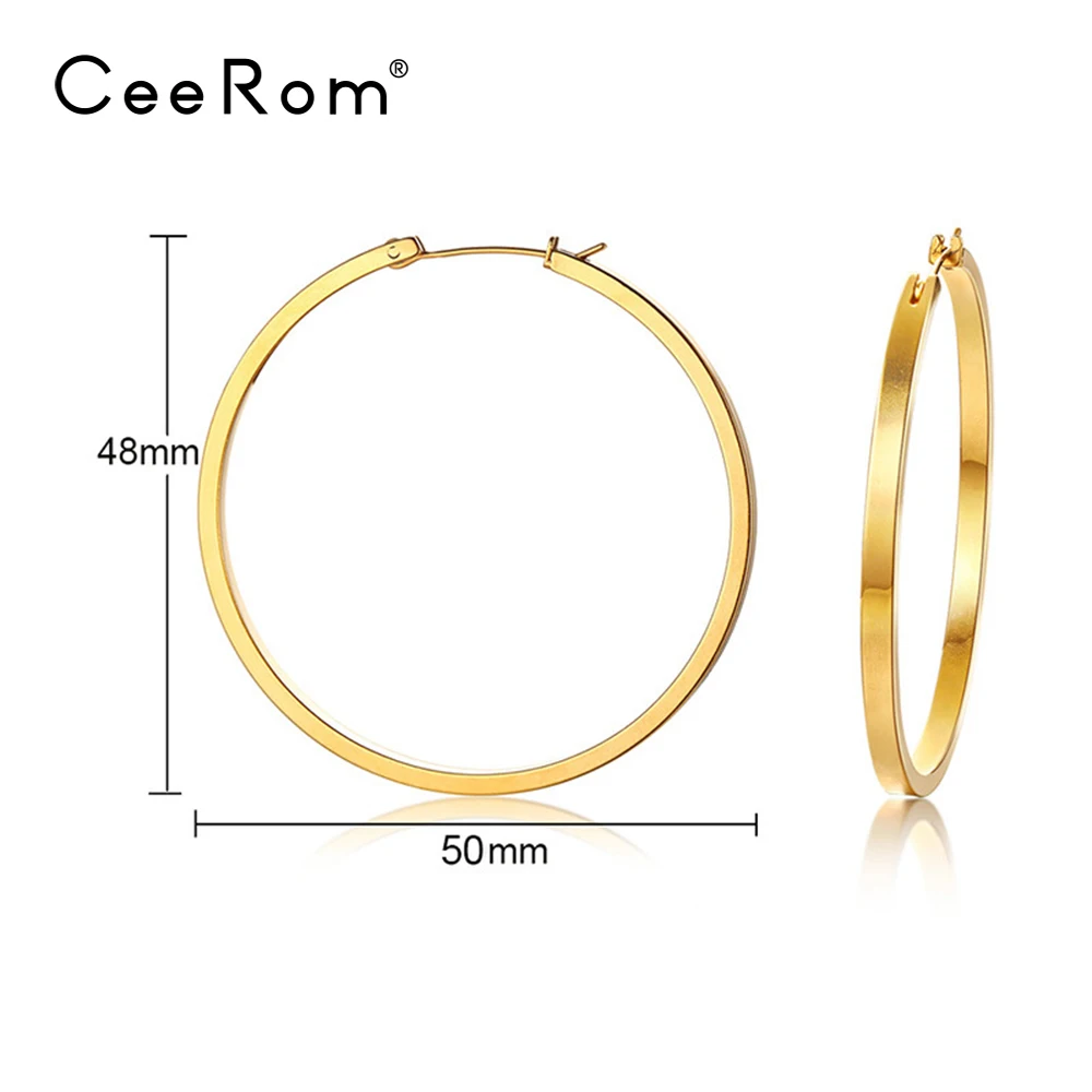 Gold Color 50mm CeeRom классические серьги-кольца серьги золотистого цвета из нержавеющей стали круглые серьги для женщин ювелирные изделия oorbellen - Окраска металла: Gold Color 50mm