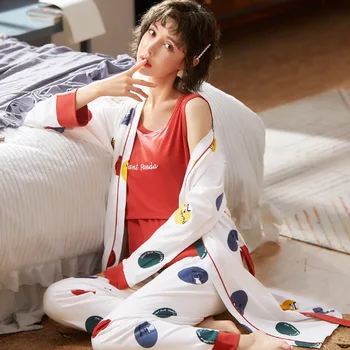 

Cotton Clothing Three-piece long-sleeved Pajamas Lactation Breastfeeding