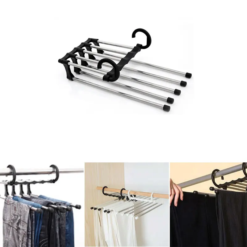 5 в 1 стеллаж для хранения одежды вешалки многофункциональные брюки регулируемые из нержавеющей стали шкаф для брюк полки