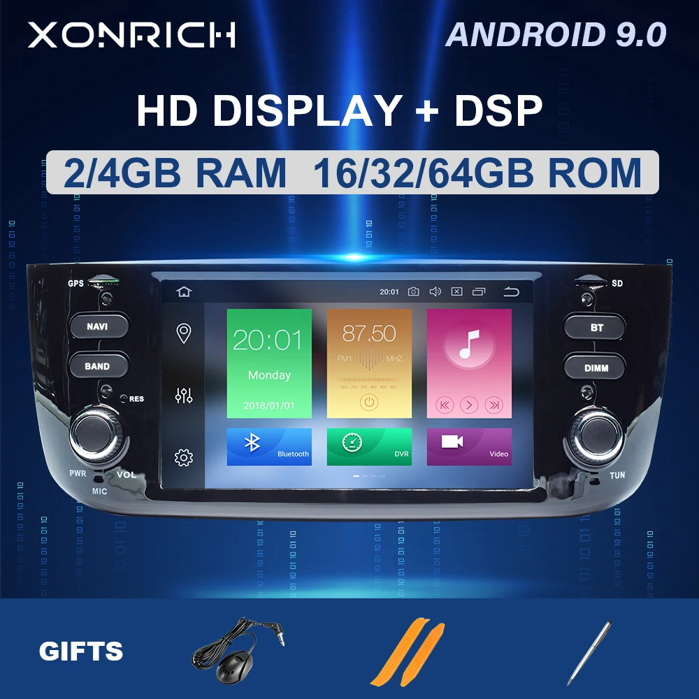  IPS DSP 4G 64GB Autoradio 1 Din Android 9.0 Car DVD Multimedia Player For Fiat/Linea/Punto evo 2012