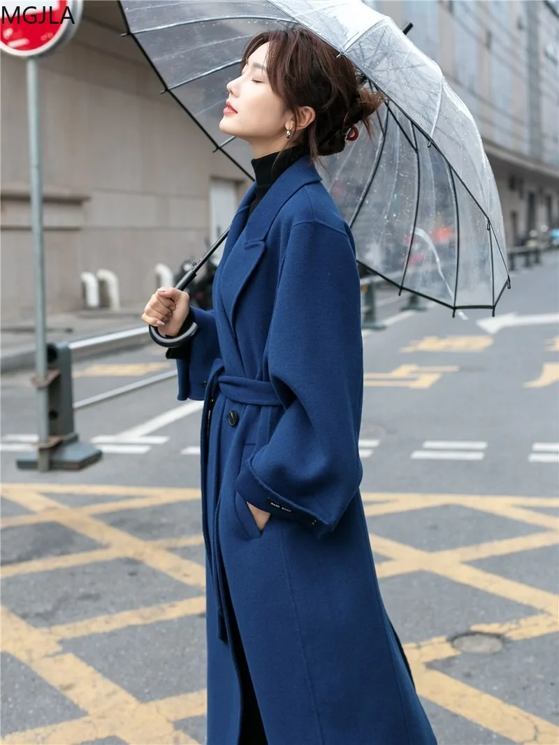 Blue Double Sided Cashmere Coat Women's Middle