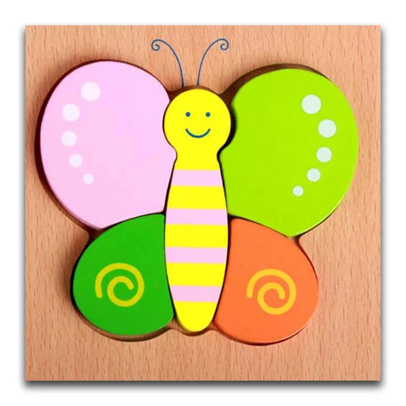Butterfly Детские деревянные 3D головоломки, деревянные игрушки для детей, Мультяшные насекомые, животные, головоломка, интеллект, детские развивающие - Цвет: Butterfly