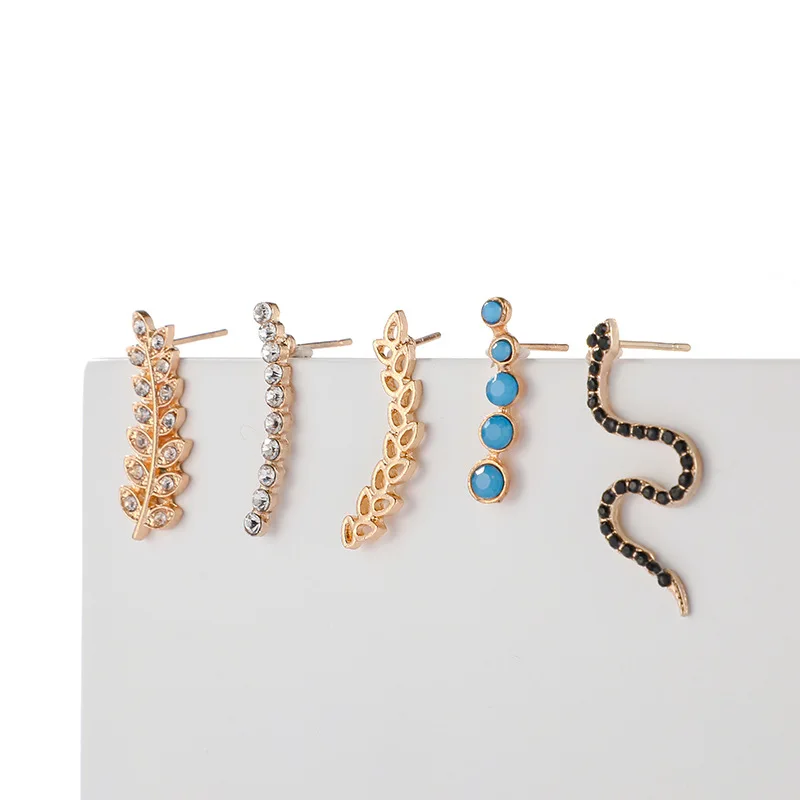 

5 Pcs/set Women Rhinestone Snake Stud Earrings for Bohemian Gypsy Tribal Jewelry Egypt Metal Charm Earring Birthday Gift