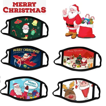 

Adult Christmas Mouth Mask Reusable Print Cartoon Multi-purpose Face Masks Adjustable Dustproof Foggy Mascarilla Facemask