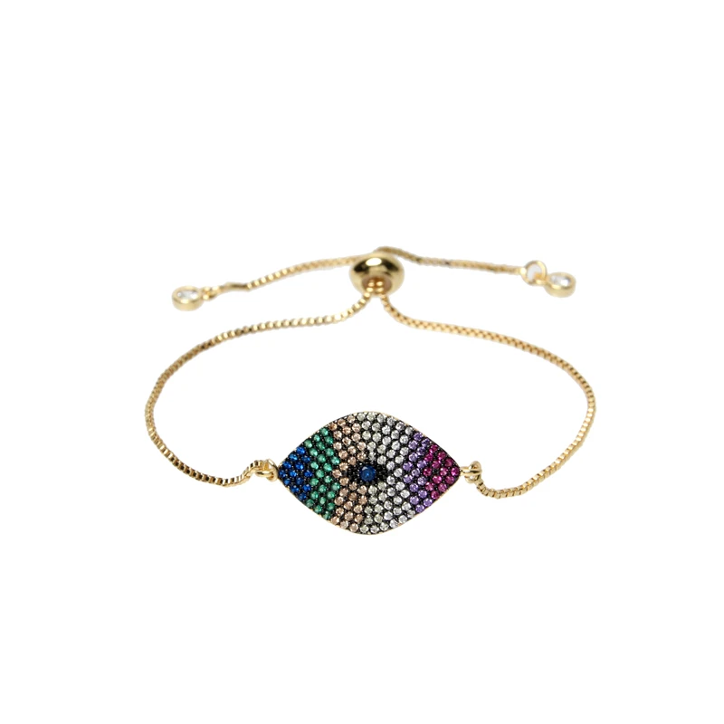 Bracelet jewelry Women's Zircon CZ Devil's Eye Bracelets Rainbow Colorful Turkey's Eye Charm Gold Chain Bangles Jewelry For Women Gift
