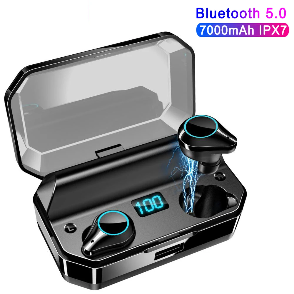 

Bluetooth Wireless Headset 9D Stereo 5.0 Earphones LED Smart Power Bank Phone Holder Fingerprint Touch HD Stereo noise Reduction