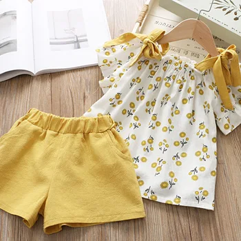 

Baby girl's clothes, floral printing, new floral strap, strapless tops, shorts suit, new fashion cotton baby girl two-piece suit