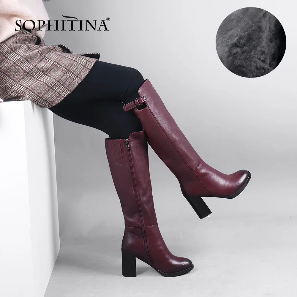 Женские теплые сапоги SOPHITINA однотонные офисные из натуральной кожи на высоком