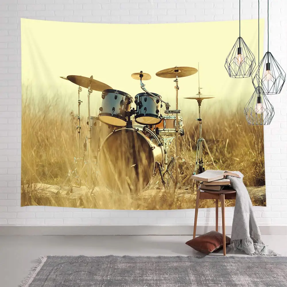 Western Country Music Musical Instruments Grunge Drum in Field Tapestry Custom | Дом и сад