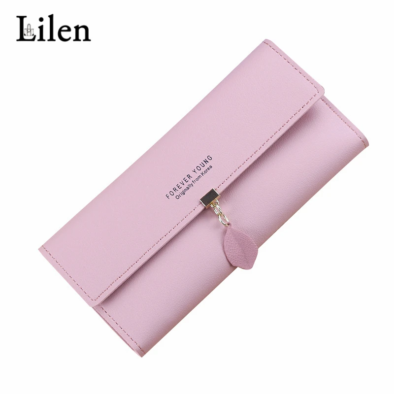 

LILEN Simple Leaf Pendant Long Clutch Bag Folding Compartment Large Capacity Women's Wallet