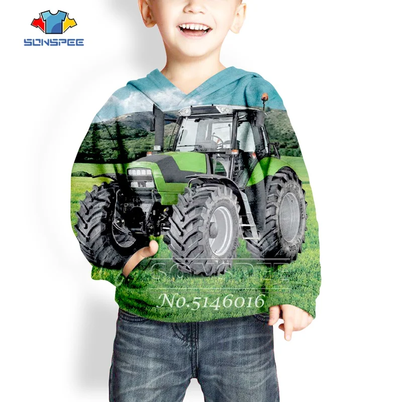 SONSPEE Harajuku/детский пуловер с 3D принтом «Трактор»; Повседневная Уличная одежда для маленьких мальчиков; модная детская толстовка с капюшоном; t430 - Цвет: 03