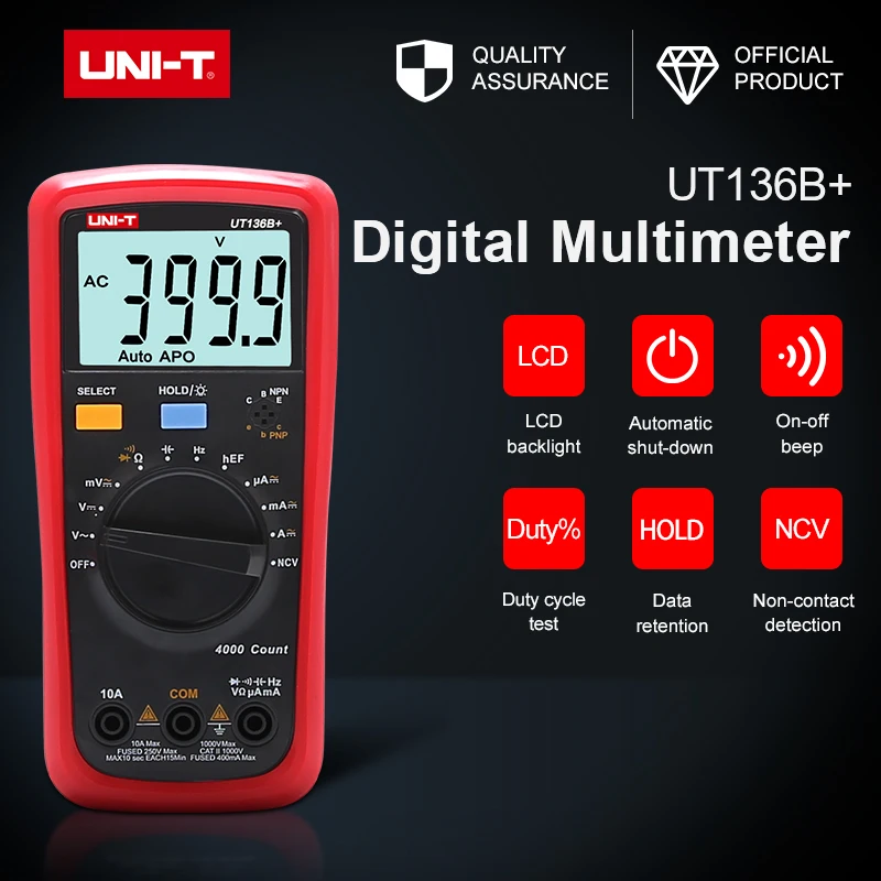 UT136B+ цифровой мультиметр CAT II1000V/CAT III 600V большой ЖК-экран сигнал перегрузки тест емкости NCV