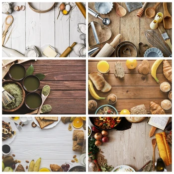 

Laeacco Gray Wooden Boards Kitchen Tools Egg Wallpaper Pet Doll Portrait Photo Backgrounds Photography Backdrops Photo Studio