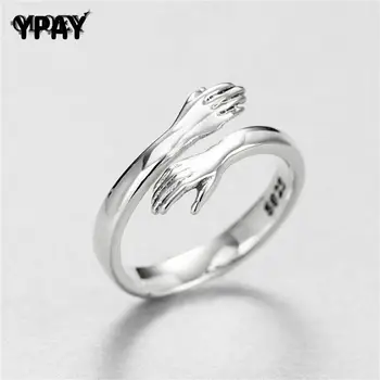 

YPAY New Creative Hands Embrace Open Midi Rings For Women Ladies Romantic Style Couple 925 Sterling-silver-jewelry YMR002