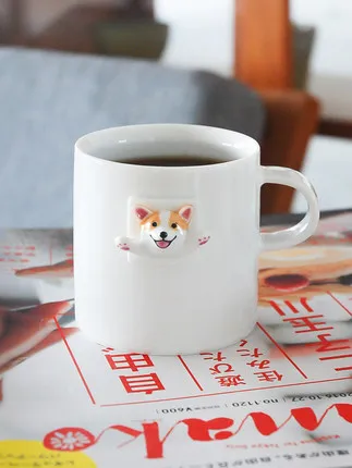 300 мл Kawaii Черно-белая 3D корги Французский бульдог кружка японский стиль кофейная чашка керамическая декоративная собачка творческие подарки для девочки
