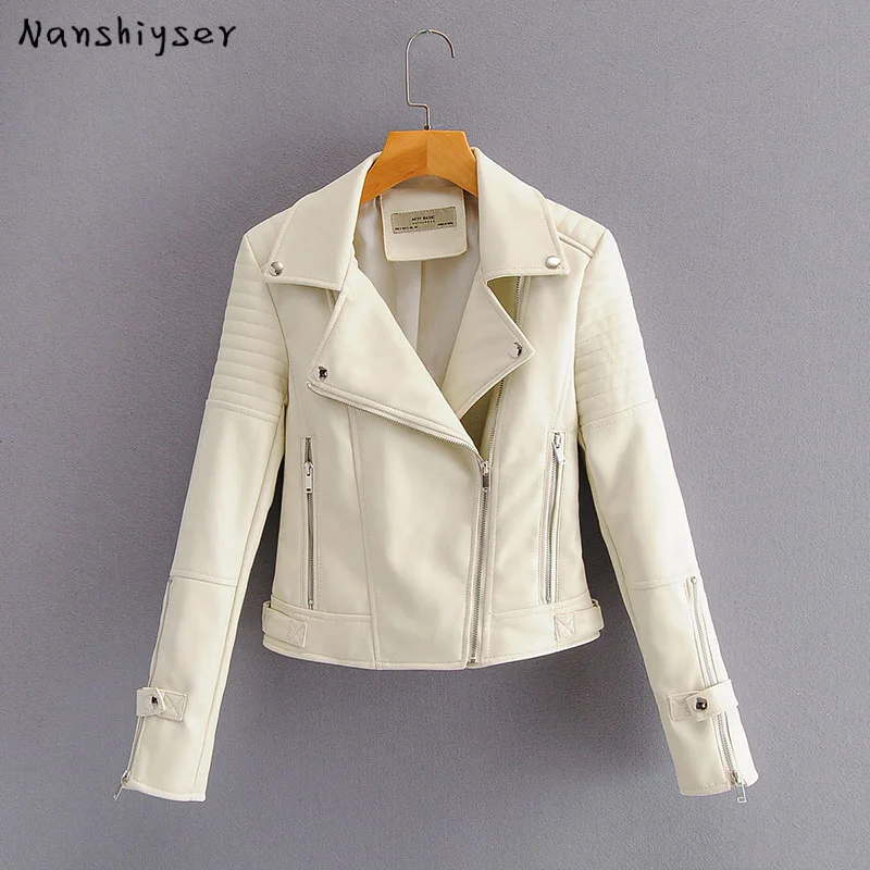 

2020 Autumn Faux PU leather coat Women Short Slim Zipper Pink coat Fashion Leather biker jacket coats Streetwear Cropped Outwear