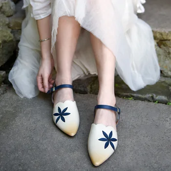 

Artmu Original Women's Sandals Shoes Genuine Leather Closed Toe Sandals Buckle Pointed Toe Mid Heels Summer Autumn New Style