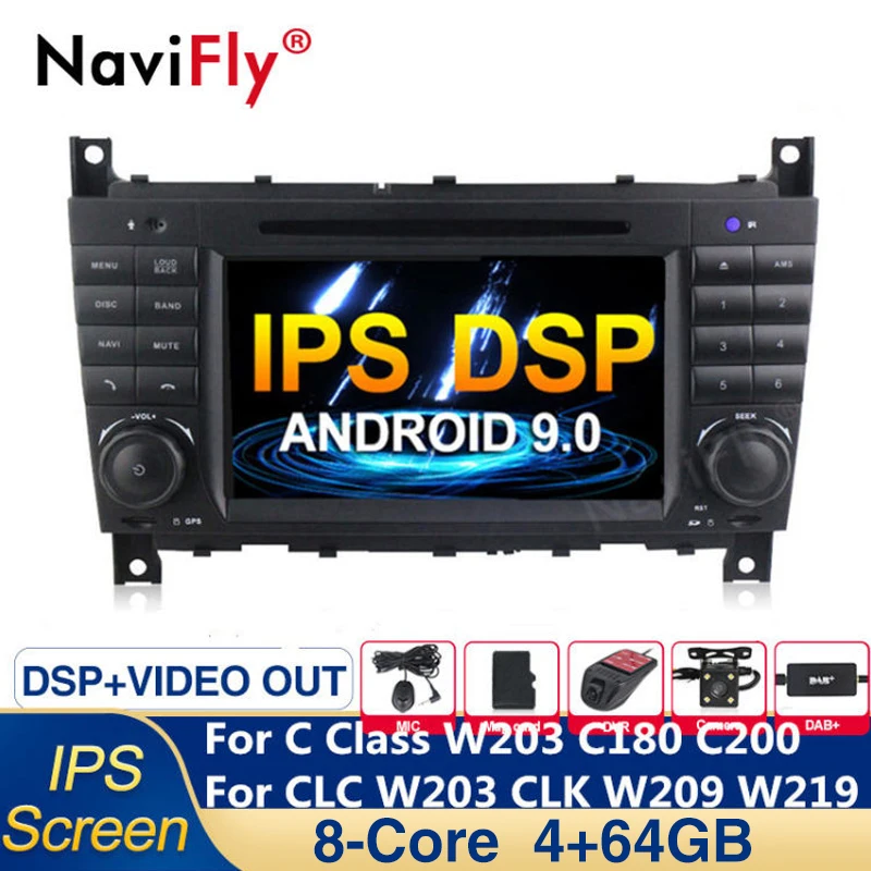 8Core 4G Android 9 0 ips DSP автомобильный dvd радиоплеер для Mercedes Benz C Class W203 C180 C200 CLC W209 W219 gps navi