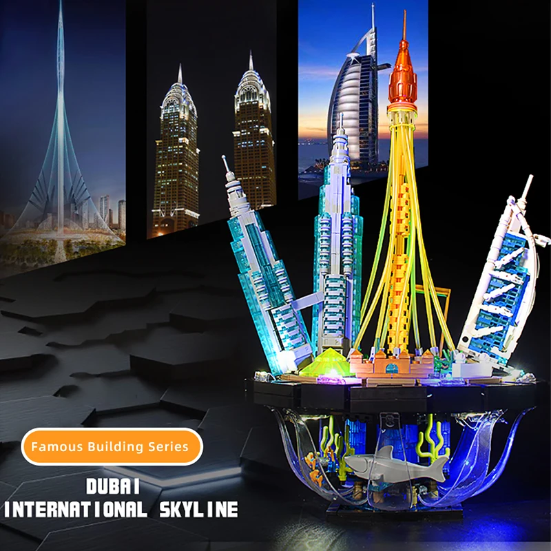 

City Building Model Kit Creator Dubai Building Blocks Set legoINGlys With LED Light World Famous Edifice Model Toys For Children
