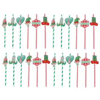 

36 pcs Paper Straws Christmas Disposable Elf Themed Drinking Straw for Festival