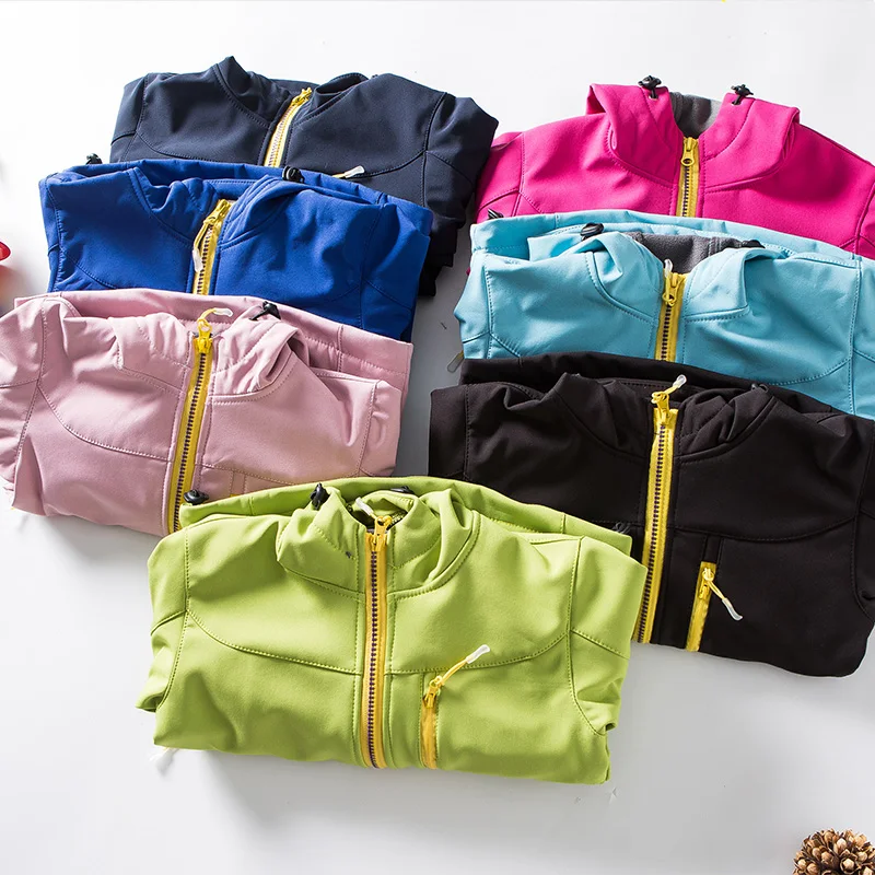 Winter Fleece Kids Waterproof Softshell Jacket Boys Girls Windproof Sportswear Outdoor Hiking Camping Hooded Coat Customize