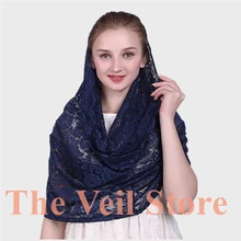 Черная, белая, темно-синяя кружевная вуаль Mantillas для церковных женщин, головной убор, католическая, Латинская, массовая мантилия Negra de Novia Espa Ola