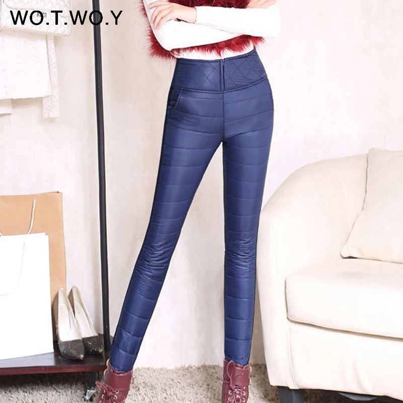 P19287Blue WOTWOY повседневные зимние Бархатные брюки для женщин размера плюс женские плотные теплые женские брюки с высокой талией хлопковые Женские Брюки с карманами - Цвет: P19287Blue