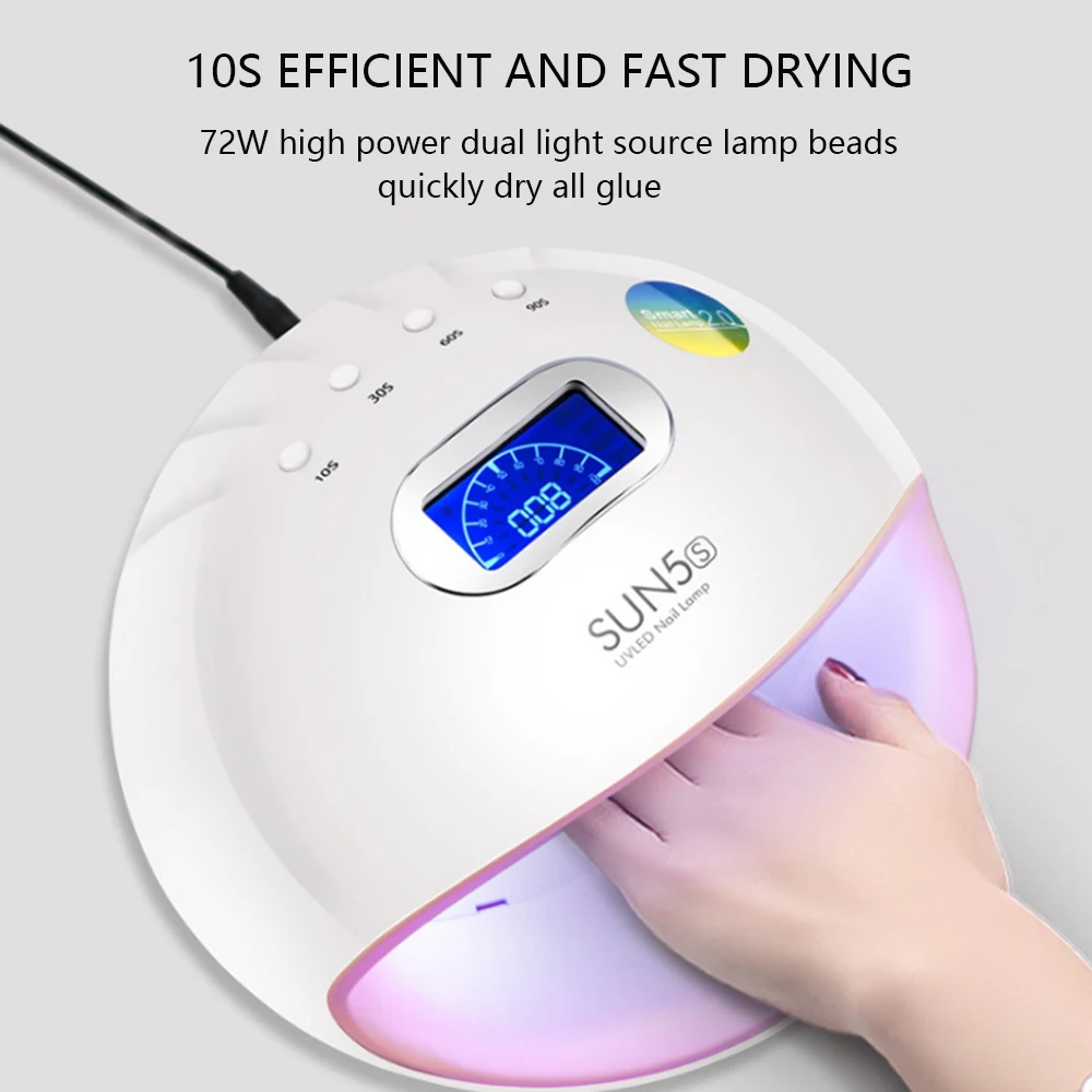 

SUN5 S 72W LED Nail Lamp Nail Dryer Dual hands 30 PCS LEDs UV Lamp For Curing UV Gel Nail Polish With Motion sensing LCD Display