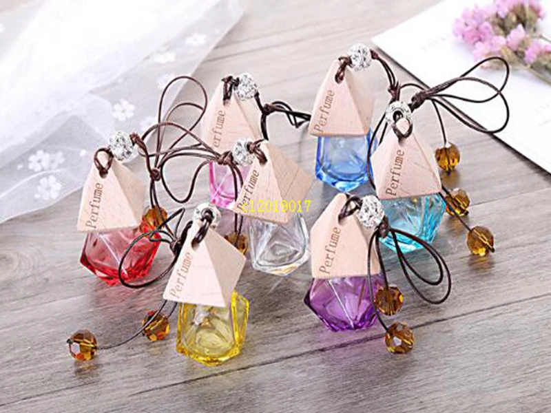 

Стеклянная Автомобильная бутылочка для духов с красивой деревянной крышкой, пустая многоразовая бутылочка, подвесная симпатичная переноска для освежителя воздуха