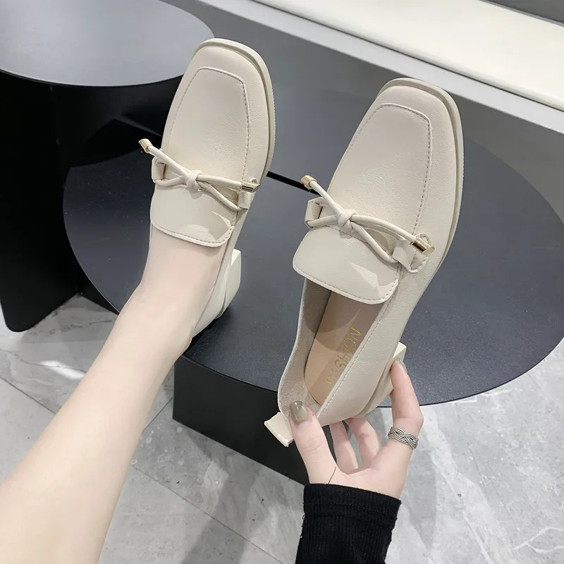 

Bow-Knot Korean Shoes Women's Heels British Style Female Footwear Casual Sneaker Oxfords Square Toe All-Match Butterfly 2020 On