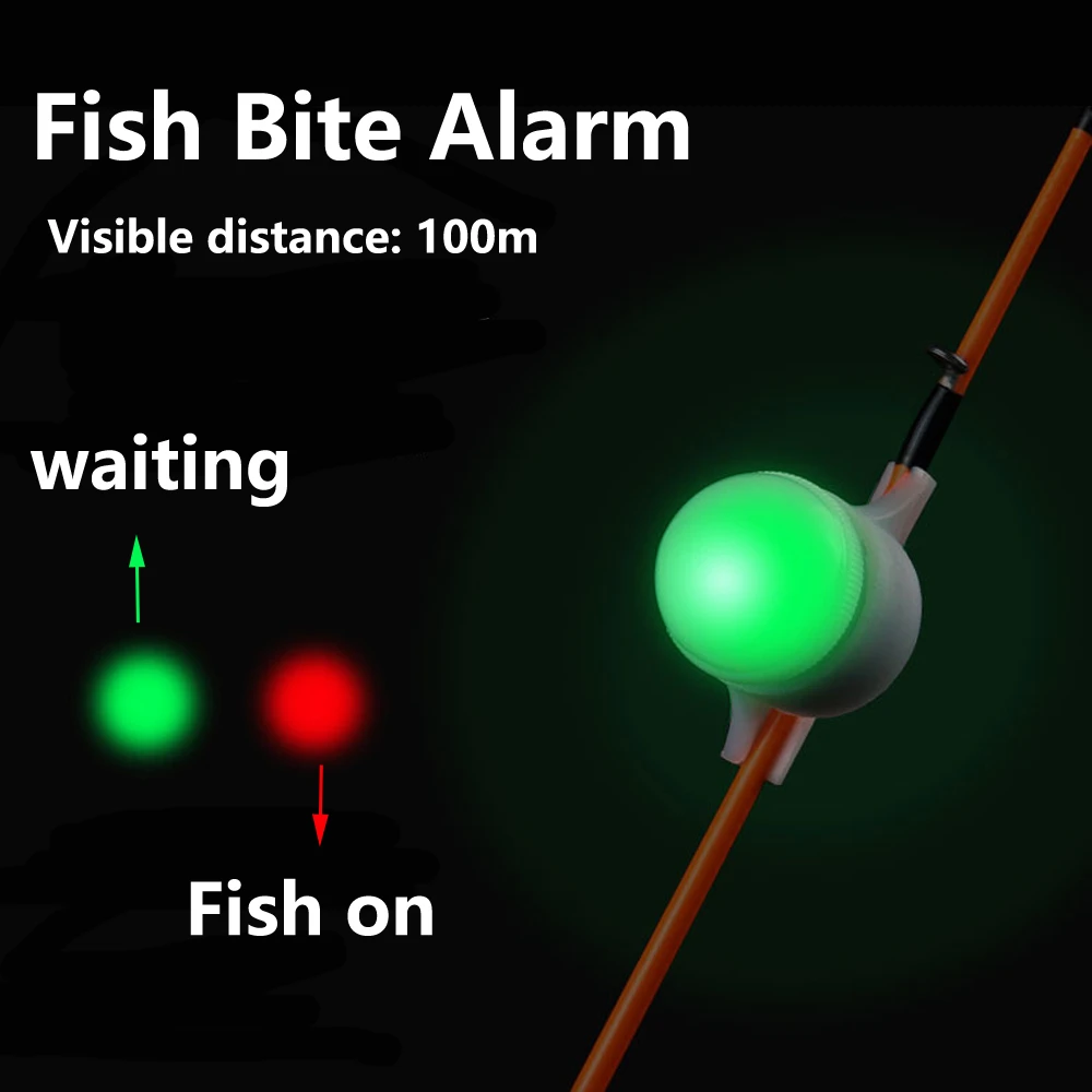 NIGHT FISHING ROD TIP CLIP ON FISH BITE ALARM LED LIGHT STRIKE ALERT GLOW ALARM' 