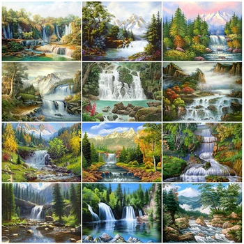 

EverShine 5D Diamond Embroidery Waterfall Full Square Diamond Painting Landscape Tree Picture Rhinestones Mosaic Handmade Art