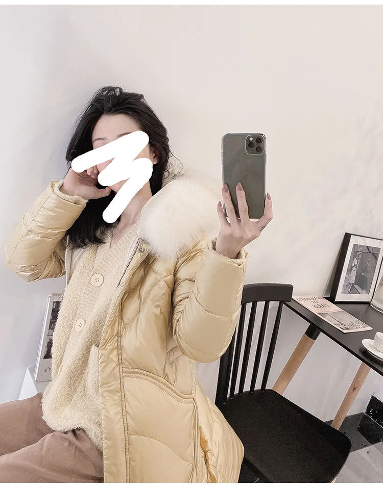 Winter down coat women light luxury large silver fox fur collar noble long white duck down ladies down jacket female QY9769