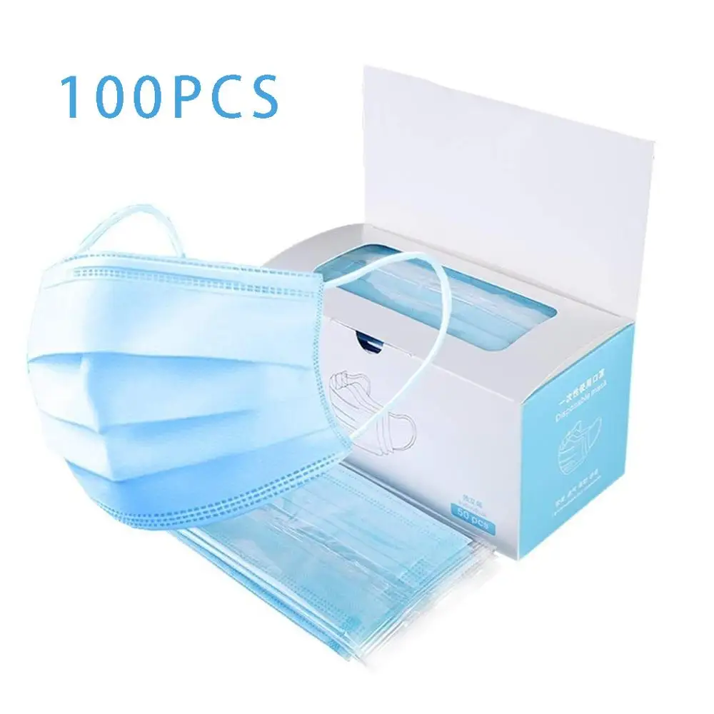

50Pcs/100pcs Disposable Face Mask 3 Layer Non-Woven Ply Filter Mask Mouth Filter Breathable Dustproof Earloops Protective Masks
