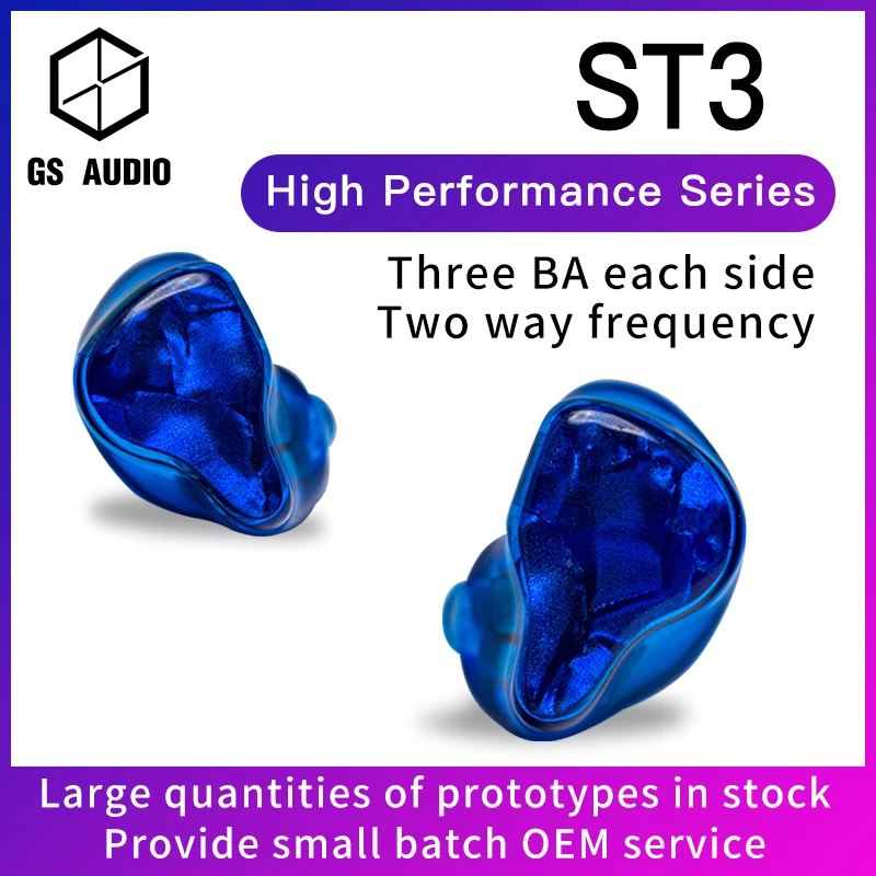 

GS AUDIO ST3 3BA Hybrid Driver HiFi In-EarCustomEarphones with 0.78 2pin Detachable Cable IEMs for Audiophiles Musician OEM ODM