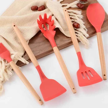 

Kitchen Utensils Set 11Pcs Silicone Utensils Kitchenware for Non-stick Pot Silica Gel Cooking Utensils Wooden Handle Kitchenware